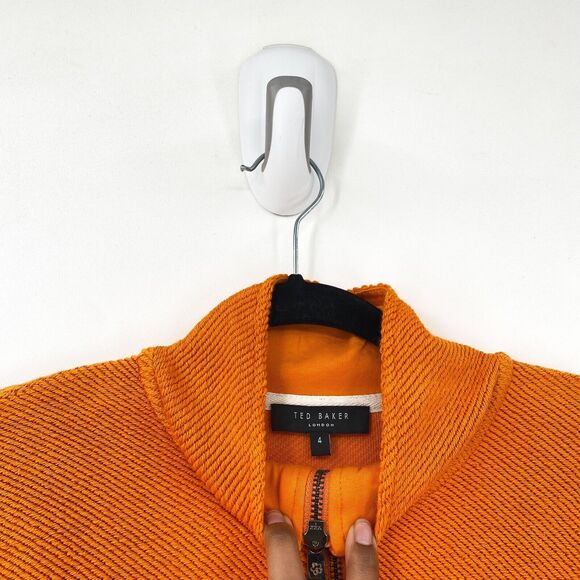 Ted Baker Men 4 Millom Jumper Sweater Orange Half Zip Golf Pullover Textured NEW - Picture 3 of 6